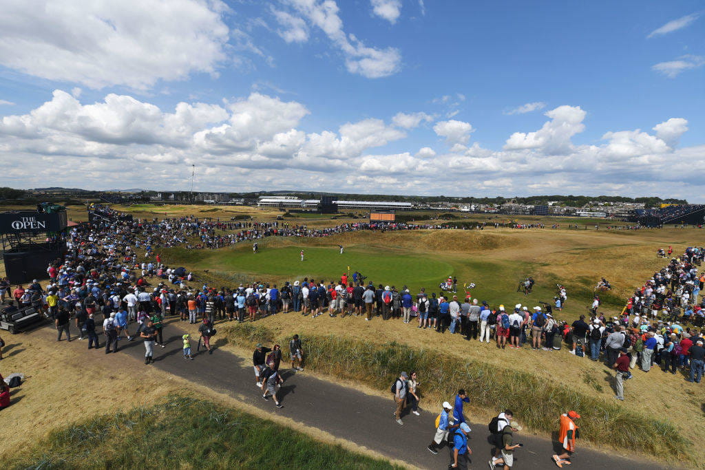 Fans gather during round one of The 147th Open at Carnoustie in 2018